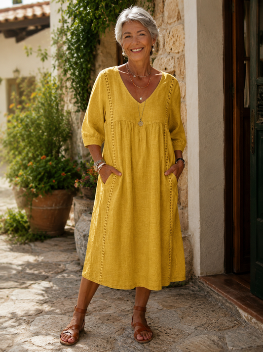 Aurelia | Vestido Amplio de Lino y Algodón con Encaje