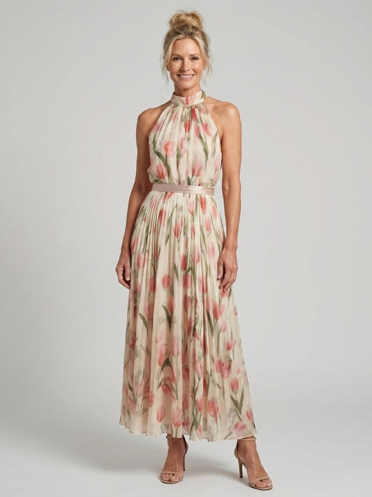 Aurora | Vestido Medio Floral con Escote alto