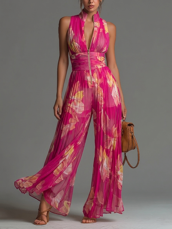 Leila| Mono Plisado Floral Fucsia